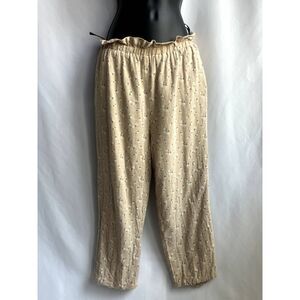 Majorelle Linen Cotton Pull On Neutral Beige Pants Floral Lagenlook Size M Beach